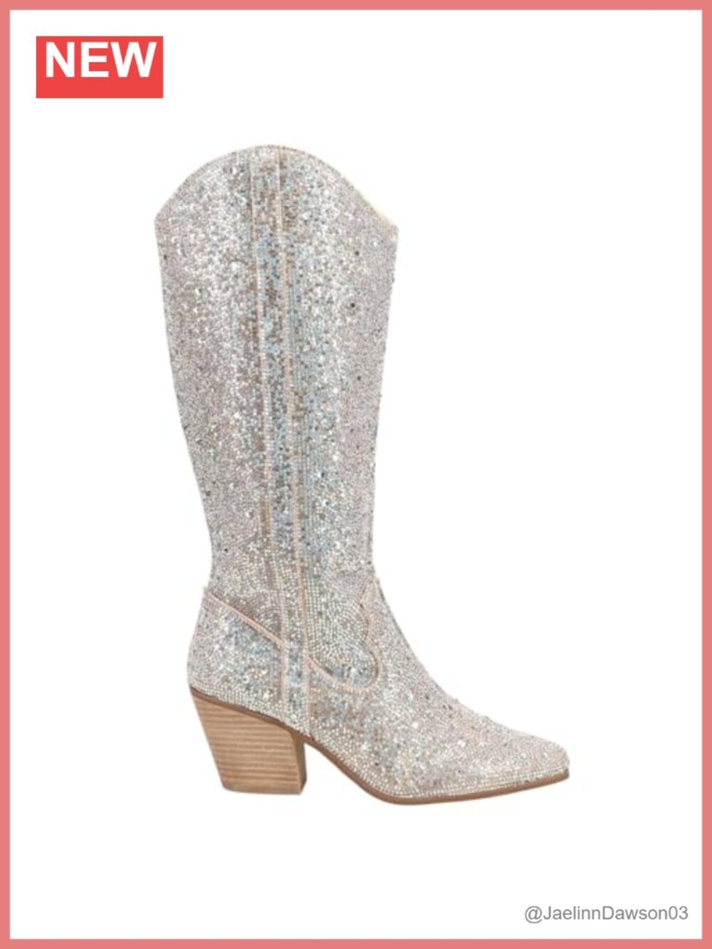 Knee-High Cowboy Boots Pointed Toe Rhinestone Embellished Block Heel